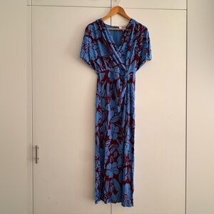 Diane Von Furstenberg Williams Dress in Iliad- Blue and Burgundy Floral Midi